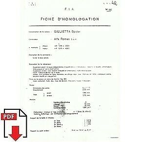 1958 Alfa Romeo Giulietta Spider FIA homologation form PDF download